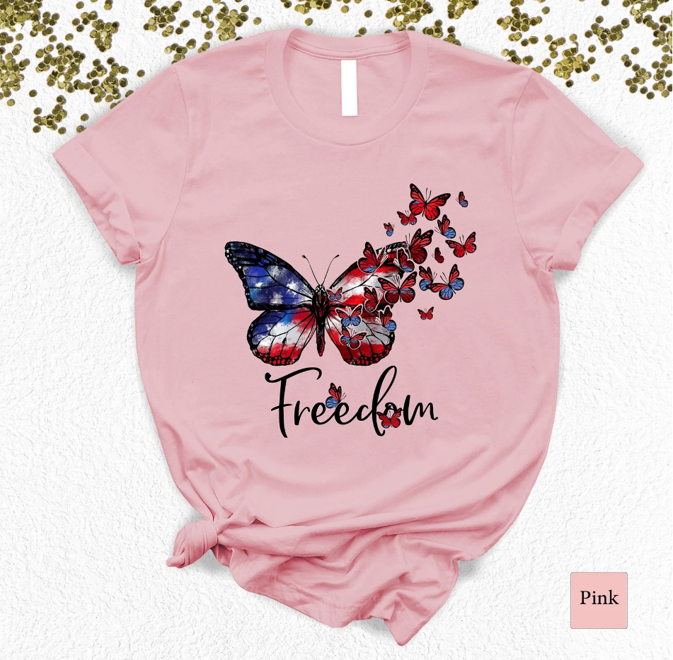 Womens Butterfly Fourth of July Short Sleeve Shirt